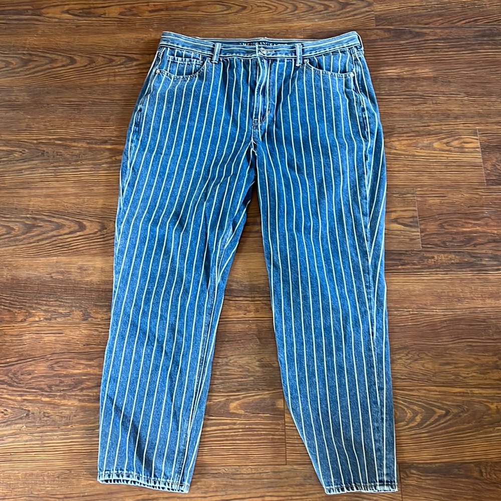 American Eagle Outfitters High-Rise Blue Pinstripe Jeans - Picture 3 of 7